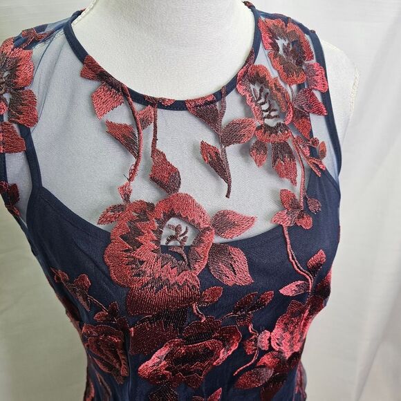 Donna Ricco Blue and Red Floral Embroidered Sheath Dress Size 8 - Picture 5 of 12
